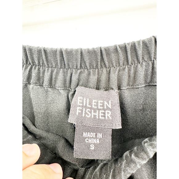 Eileen Fisher Solid Black 100% Silk Pull-On Minimalist Midi Skirt Size Small - Picture 3 of 3